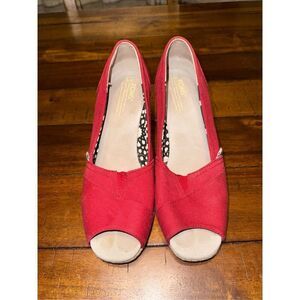 Toms Red Heeled Open Toe Wedges Womens Size 9